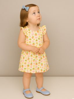Kidbea - Girls Cotton Yellow Floral & Heart Print Dress