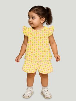 Kidbea - Girls Cotton Yellow Ruffle Top & Shorts