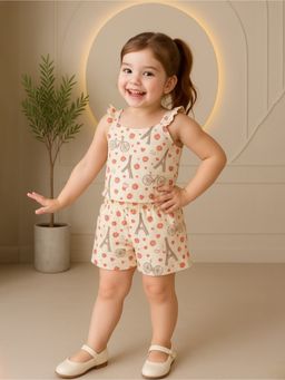 Kidbea - Girls Cotton Cream Ruffle Tank Top & Shorts