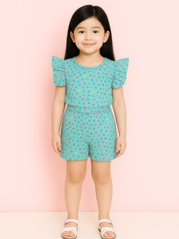 Kidbea - Girls Cotton Green Ruffle Top & Shorts