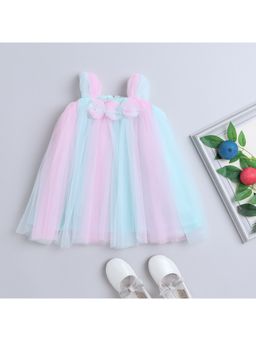 Many Frocks - Girls Blue Ruffled Applique A Line Party Dress