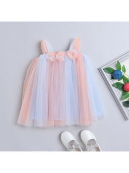 Many Frocks - Girls Peach Ruffled Applique A Line Party Dress