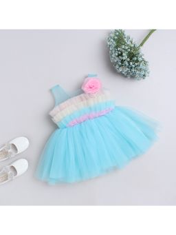 Many Frocks - Girls Blue Rose Knee Length Sleeveless Party Dress