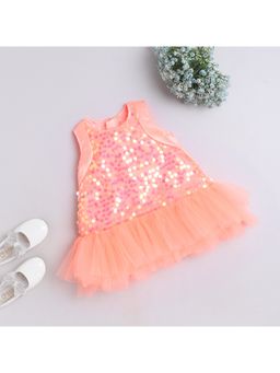 Many Frocks - Girls Peach Sequin & Frill Embellished Party Dress