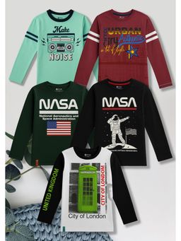 3PIN - Boys Multi-Color Pure Cotton Printed T-shirts (Pack of 5)