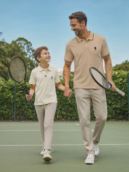 U.S. POLO ASSN. - Boys Beige Solid Regular Fit Polo T-Shirt