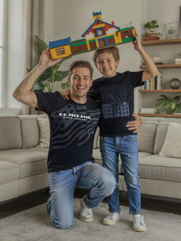 U.S. POLO ASSN. - Boys Navy Blue Cotton Printed Regular Fit T-shirt