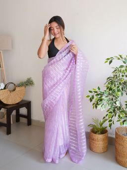 Odette - Women Lavender Embellished Unstitched Saree with Unstitched Blouse
