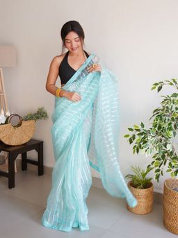 Odette - Women Blue Embellished Unstitched Saree with Unstitched Blouse