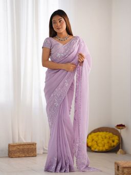 Odette - Women Pink Embroidered Unstitched Saree with Unstitched Blouse