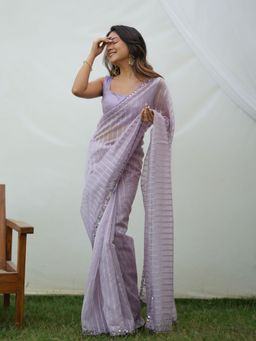 Odette - Women Lavender Embellished Unstitched Saree with Unstitched Blouse