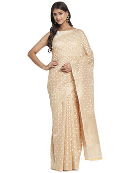 Fabindia - Beige Jaal Cotton Silk Saree