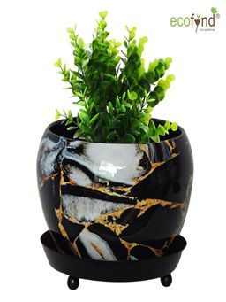 Ecofynd - Lily Black Metal Pot With Saucer Plate