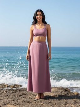 AOBA - Mauve Strappy Crop Top and Skirt Co Ord (Set of 2)