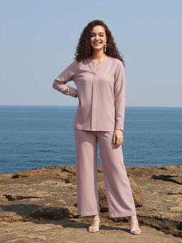 AOBA - Women Mandarin Collar Shirt With Trousers Co-ords