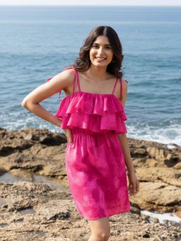 AOBA - Women Pink Tie and Dye Beachwear Dress