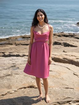 AOBA - Women Pink Solid Party Dress