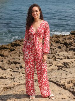 AOBA - Women Red Polyester Printed Co-Ord Set