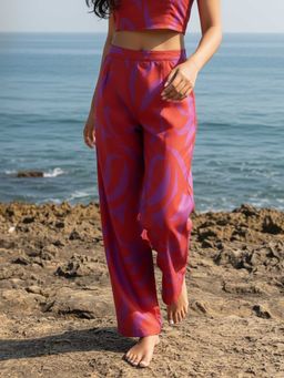 AOBA - Women Red Abstract Printed Smart High-Rise Wide Leg Trousers