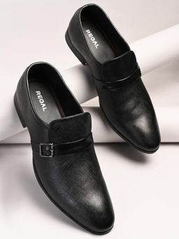 REGAL - Black Men Textured Formal Leather Monk Straps