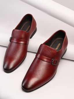 REGAL - Maroon Men Textured Formal Leather Loafers