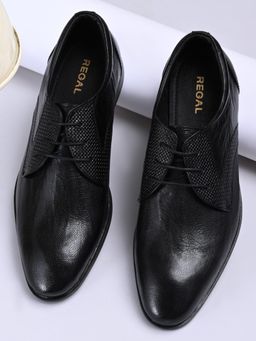 REGAL - Black Men Textured Leather Formal Lace Up Derbies