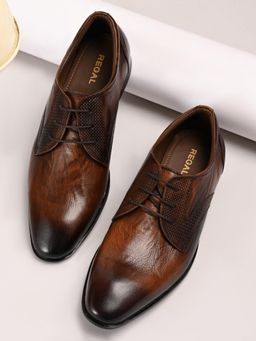 REGAL - Tan Men Textured Leather Formal Lace Up Derbies