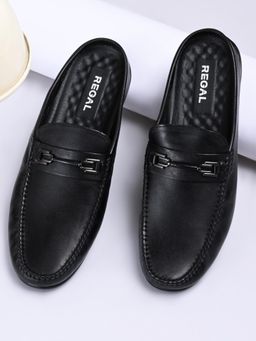 REGAL - Black Men Leather Buckled Mules