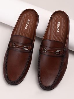 REGAL - Brown Men Leather Buckled Mules