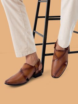 REGAL - Tan Men Textured Leather Stylish Ethnic Sandals
