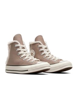 Converse - Unisex Chuck 70 Leather and Faux Sherpa Beige Mid Top Sneakers