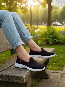 Carlton London - Women Black Comfort Knit Slip On Sneakers