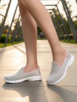 Carlton London - Women Grey Comfort Knit Slip On Sneakers