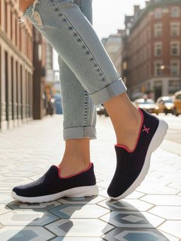 Carlton London - Women Navy Blue Comfort Knit Slip On Sneakers