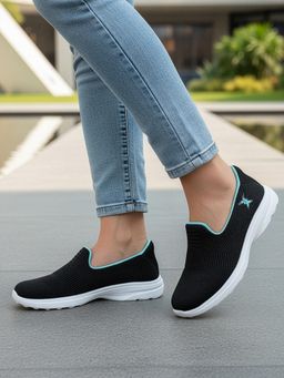 Carlton London - Women Black Knit Slip On Comfort Sneakers