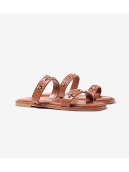 Pair ie Tales - Double Strap Embellished Flats - Tan