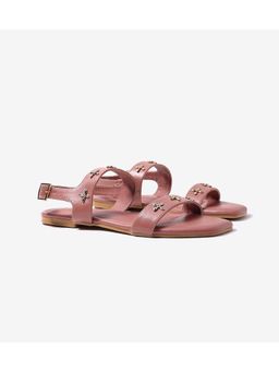 Pair ie Tales - Double Strap Sandals with Metal Adornment - Peach