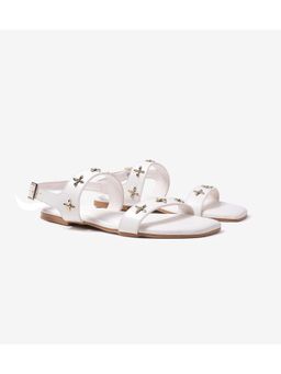 Pair ie Tales - Double Strap Sandals with Metal Adornment - White