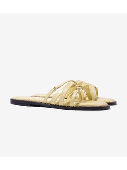 Pair ie Tales - Multi-Strap Flats with Gold Accent - Butter Yellow