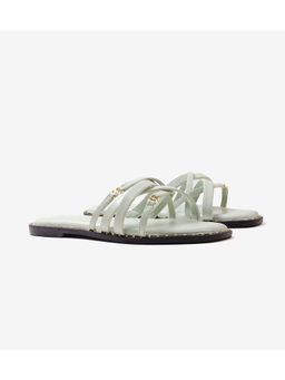 Pair ie Tales - Multi-Strap Flats with Gold Accent - Light Green