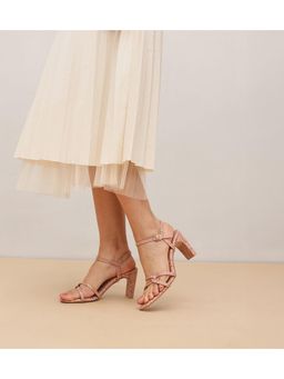 Pair ie Tales - Snake Print Strappy Sandal Heels - Blush Pink