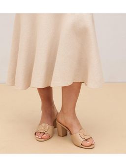 Pair ie Tales - Floral Metallic Adornment Block Sandal Heels - Beige