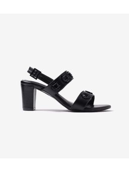 Pair ie Tales - Block Sandal Heels with Metal Appliques - Black
