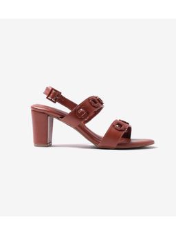 Pair ie Tales - Block Sandal Heels with Metal Appliques - Tan
