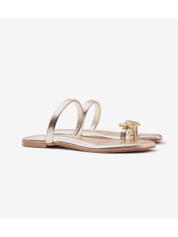 Pair ie Tales - Metallic Toe Ring Flats - Light Gold