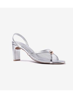 Pair ie Tales - Strappy Heels with Mesh Detail - Silver
