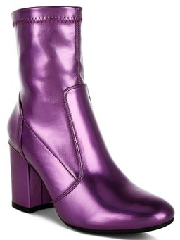 Rag & Co - Women Purple Metallic Pleather Sock Casual Boots