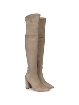 Saint G - Women Taupe Stretch Suede Thigh High Casual Boots