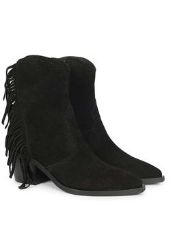 Saint G - Women Black Suede Leather Fringe Casual Boots