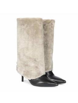 Saint G - Women Beige Fur Cuff Leather Calf Casual Boots